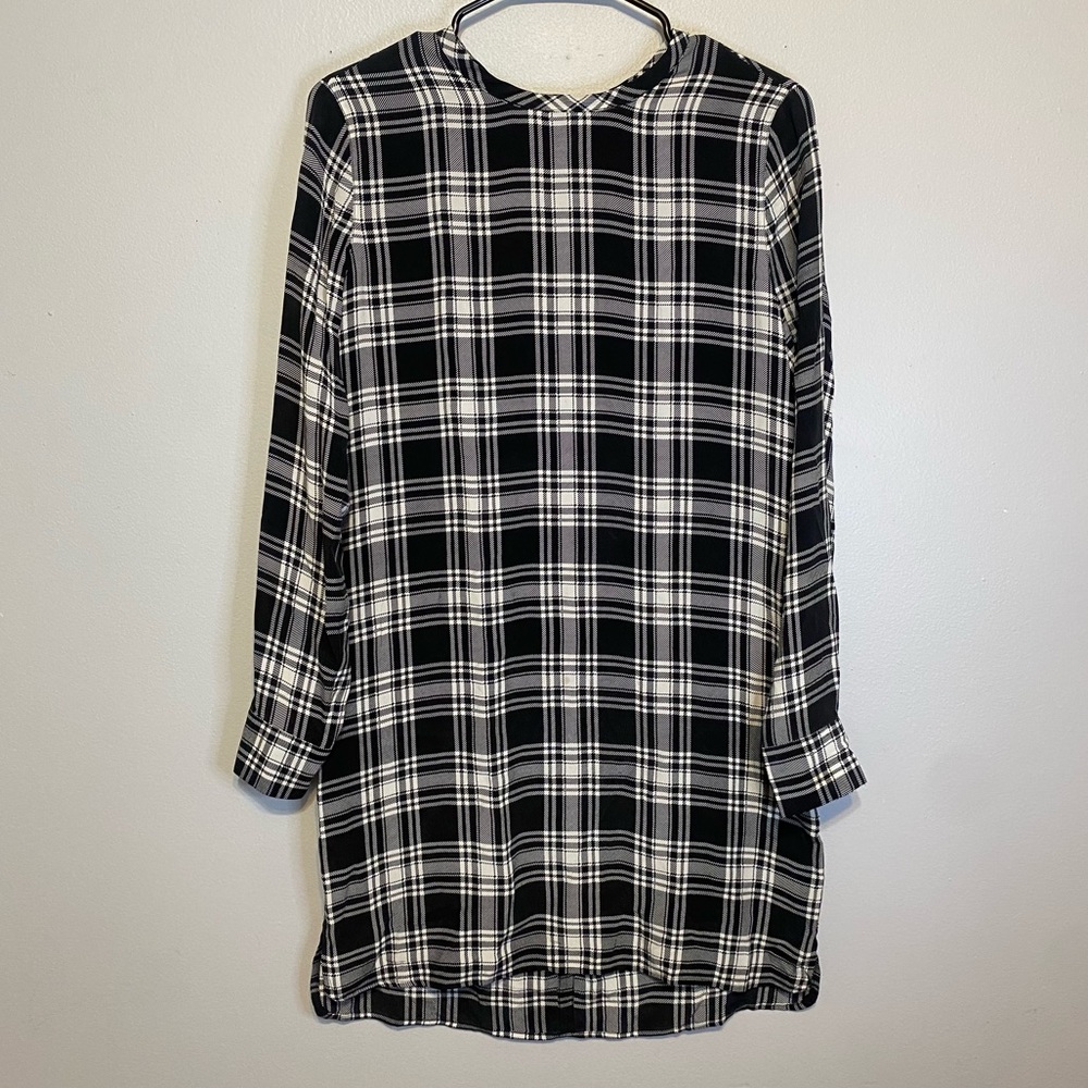 Equipment Femme Womens Plaid Mini Shift Dress White Black Size XS Silk